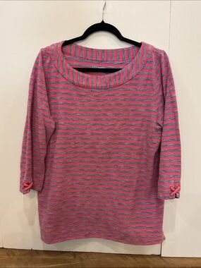 Talbots Pink & Blue Striped Boatneck Top — Size 1X (Like New)